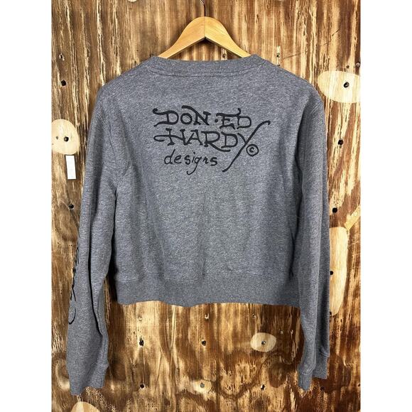 Ed Hardy Women's Gray Sweatshirt Cropped Fit Y2K XL - Picture 2 of 4